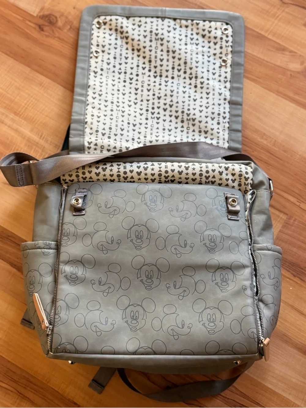 Petunia Pickle Bottom Mickey Outline Diaper Bag in Sage Gray